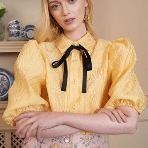 Sister Jane Buttercup Puff Sleeve Jacquard Bow Blouse